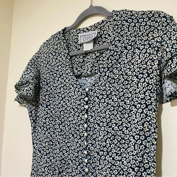 Women’s Vintage Green White Floral D.B.Y brand Dress + Pearl buttons corset S:9 - Picture 9 of 15